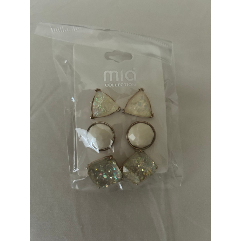MIA Collection 3-Pair Statement Stud Earrings Set| Iridescent & Faceted Gem, NWT